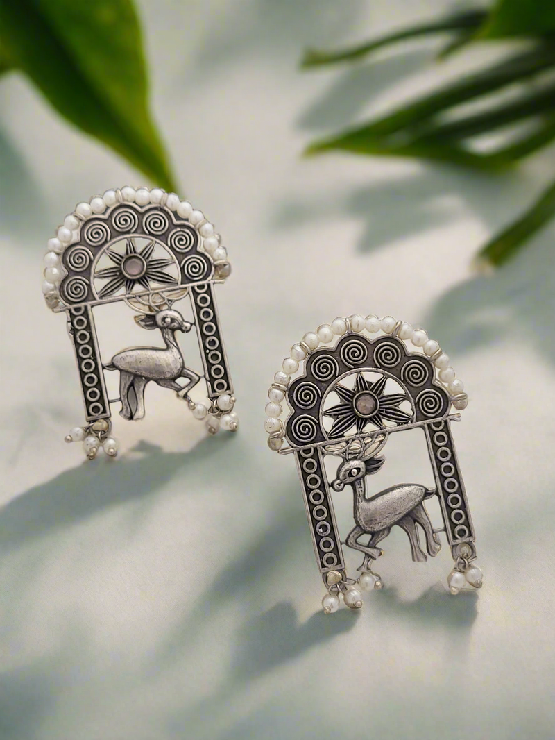 Oxidized Deer & Archway earrings with pearls