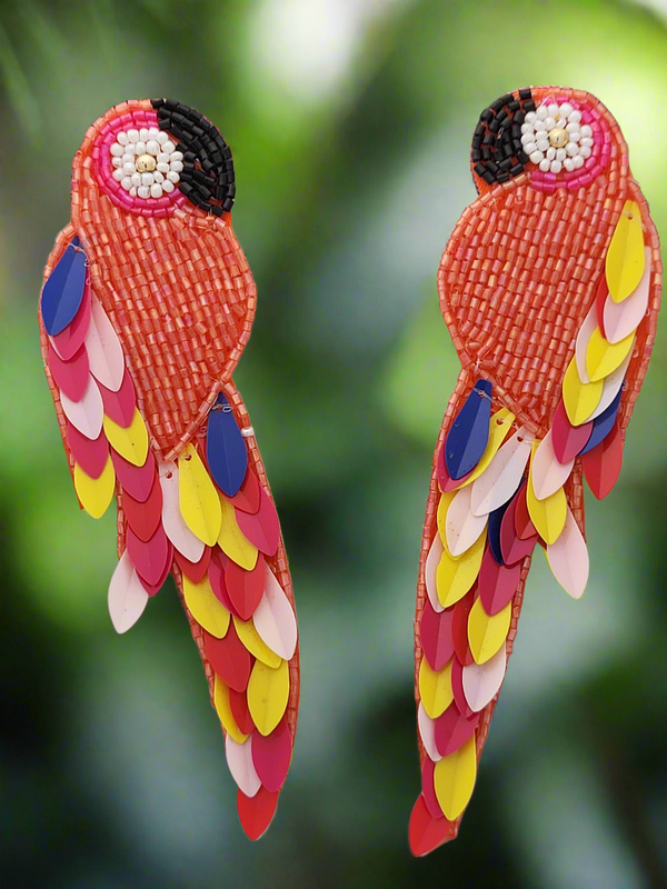 Multicolor Parrot Beaded and Sequined Earrings