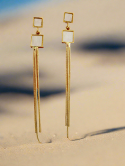 Morden & Chic geometric white stone & chain dangle earrings