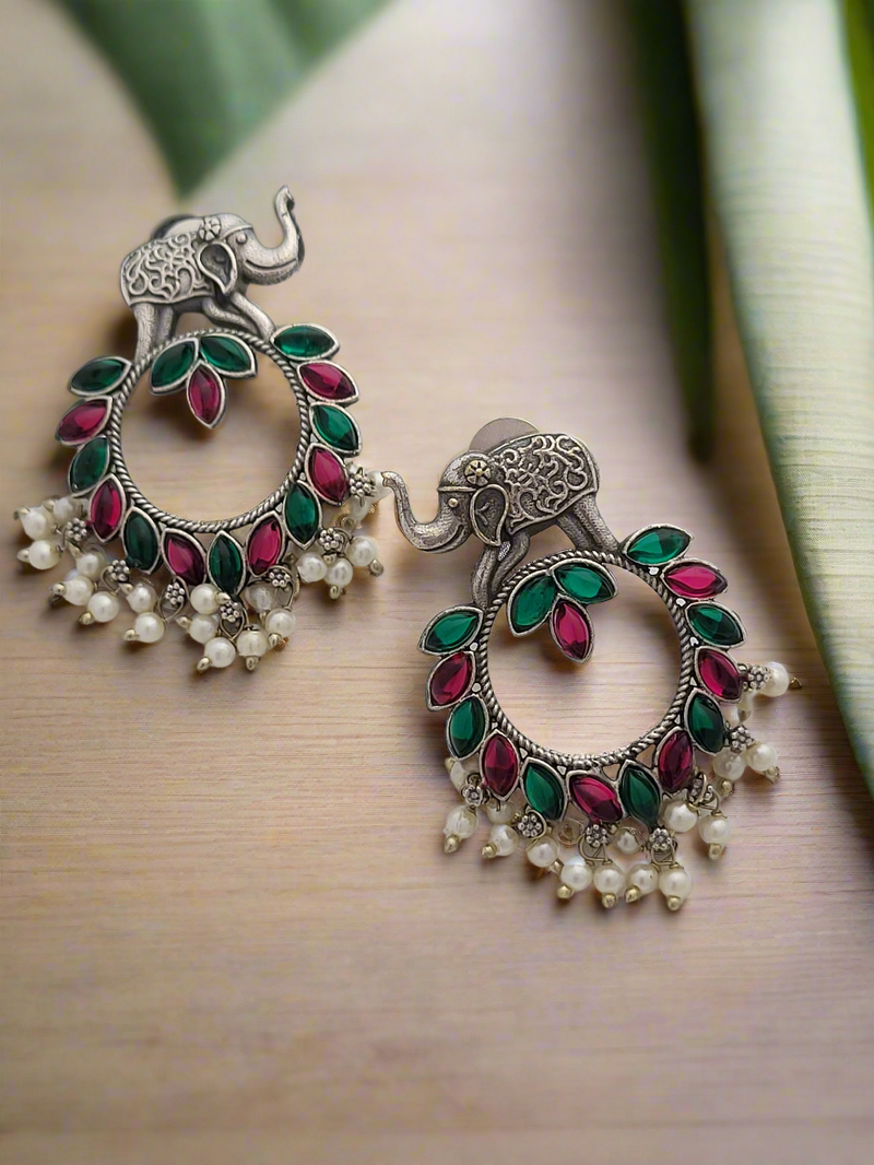 Oxidized Elephant motif earrings