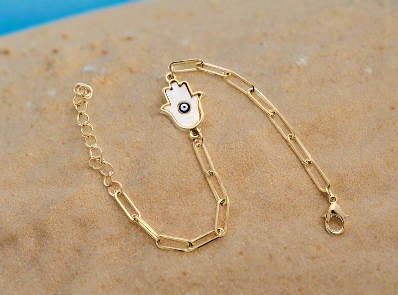 Anti tarnish Hamsa hand evil eye bracelet in gold finish