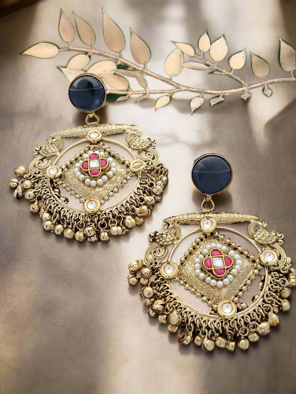 Gold-Toned Circular Dangle Earrings.