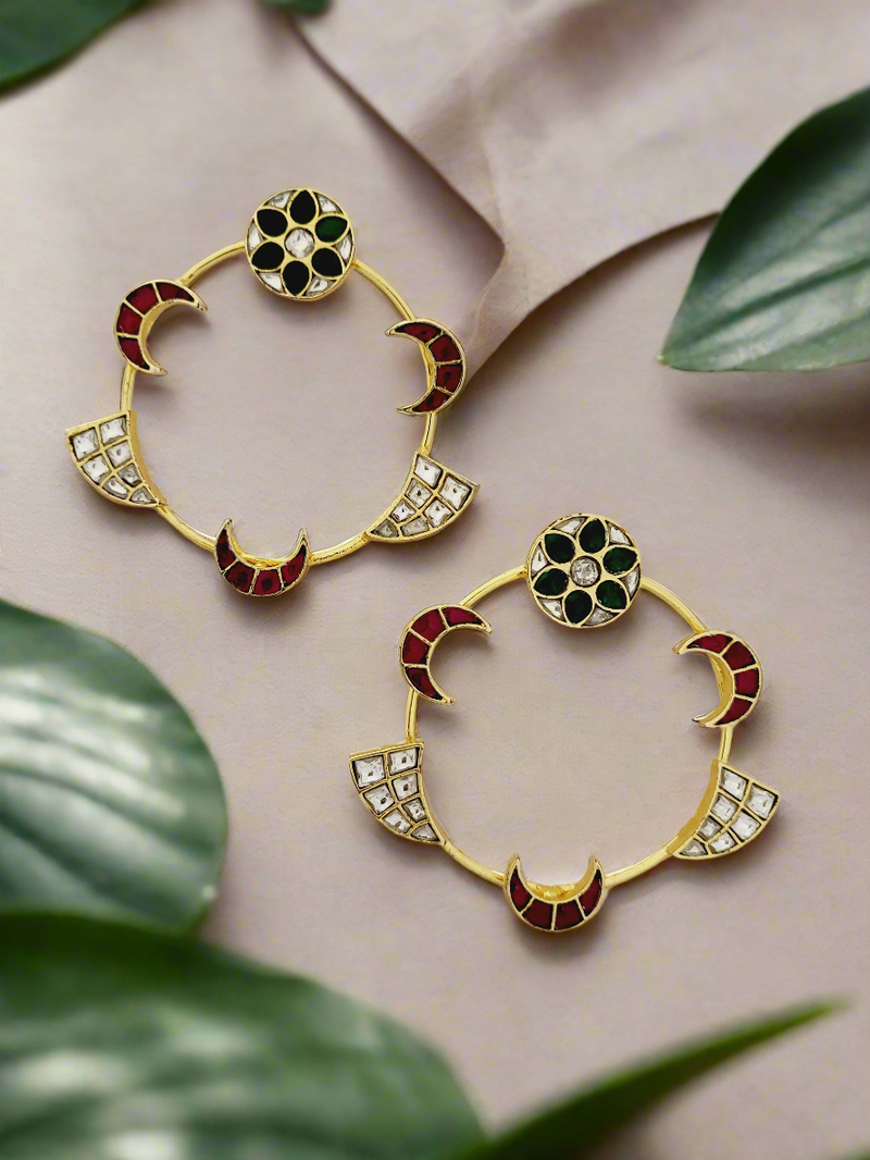 Celestial Hoop Earrings with Kundan and Enamel