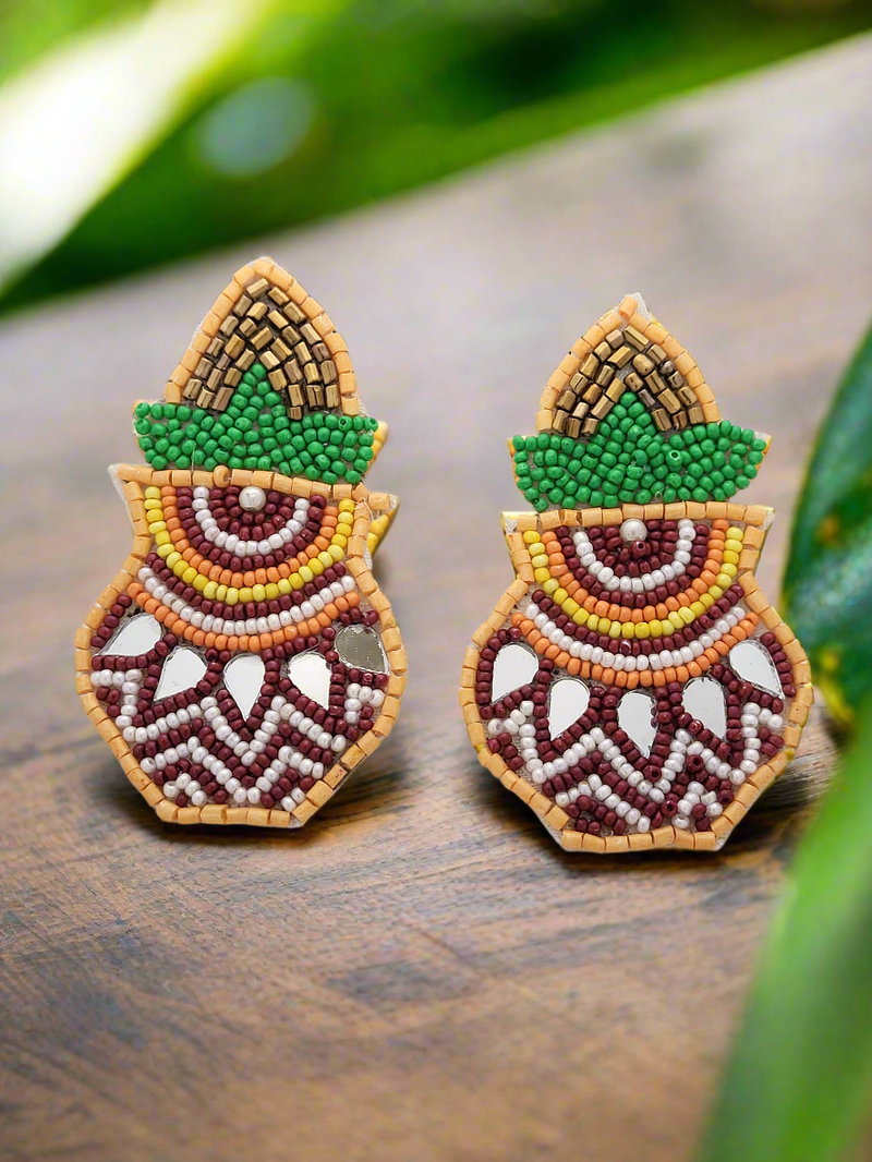 Matki Beaded Earrings with Mirror Accents