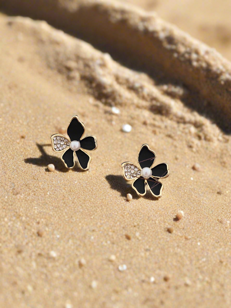 Enamelled floral studs with diamonds