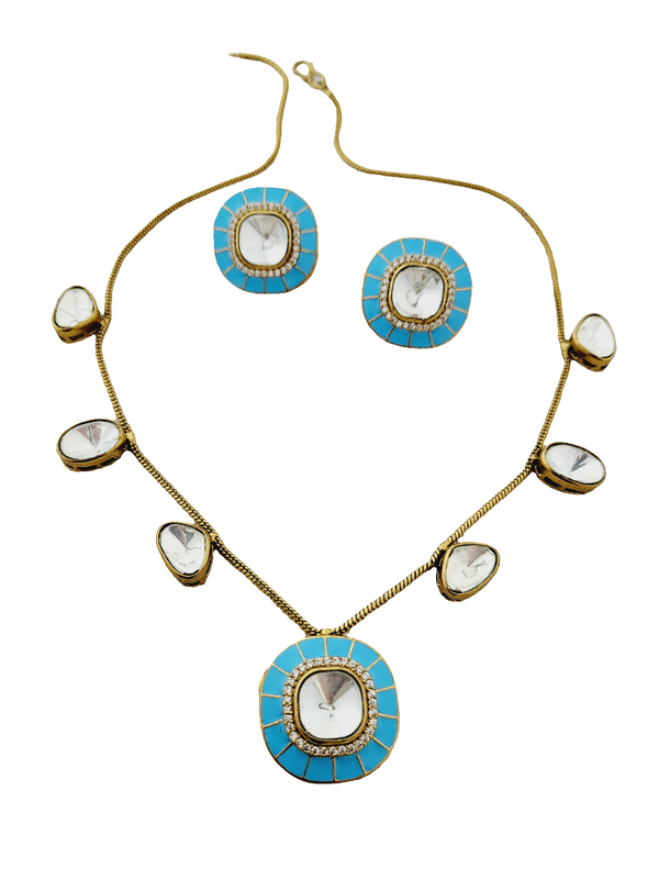 Turquoise Enamel and Polki Necklace Set