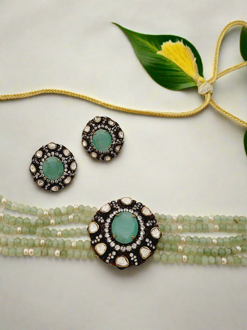 Regal Victorian Style Choker Set with Mint and Pearl Strands