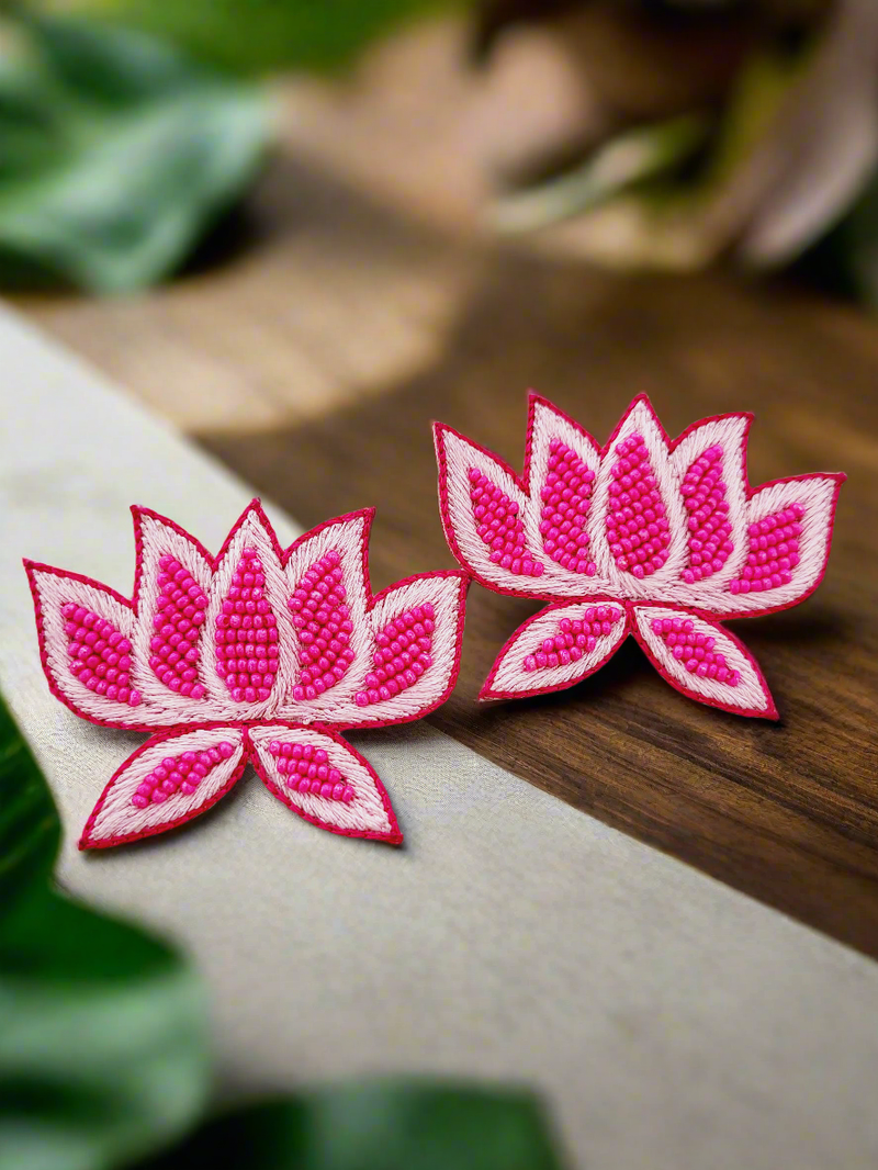 Lotus Bloom Embroidered & Beaded Earrings