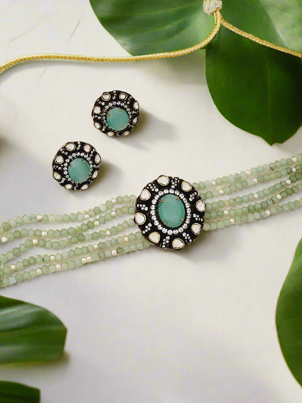 Regal Victorian Style Choker Set with Mint and Pearl Strands