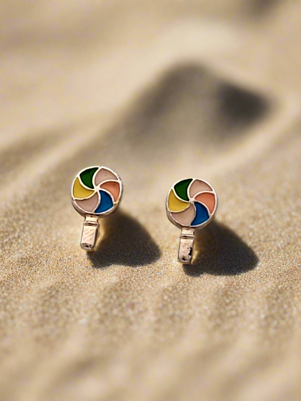 Rainbow swirl lollipop mini stud earrings