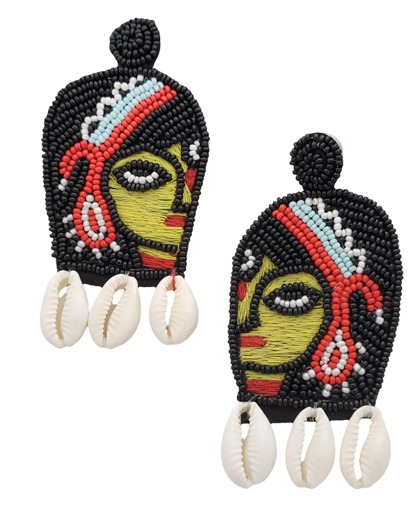 Durga Maa Beaded Earrings with Cowrie Shells