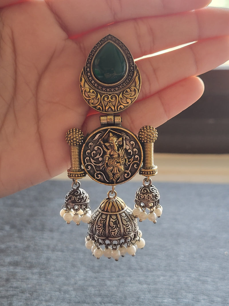 Oxidised Ganpatiji motif earrings