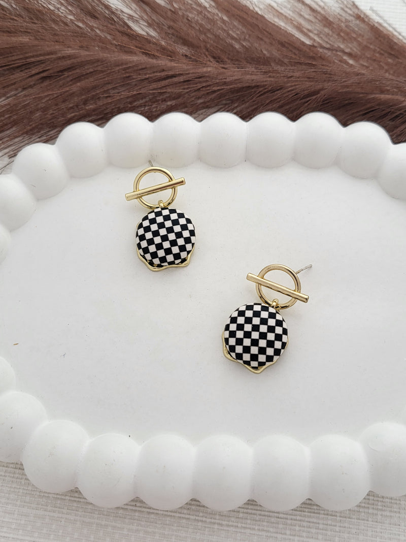 Black & white checkered earring