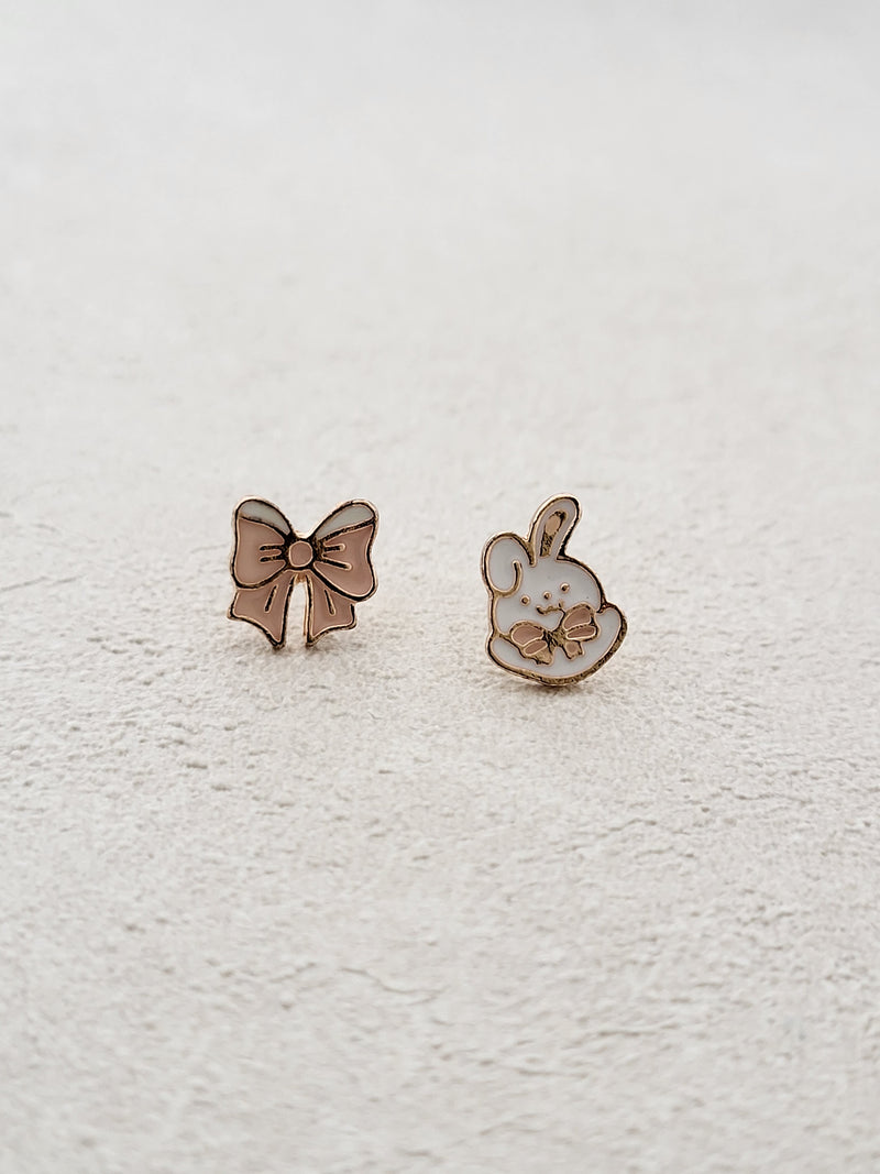 Bunny and Bow Mismatched Stud Earrings